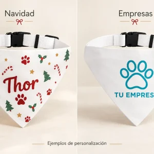 Collar mascota con pañuelo — Ejemplos ilustrativos de personalización para Navidad y empresas