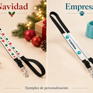 Correa perro sublimable — Ejemplos ilustrativos de personalización para Navidad y empresas