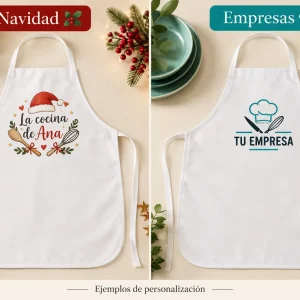 Delantal full sublimación — Ejemplos ilustrativos de personalización para Navidad y empresas