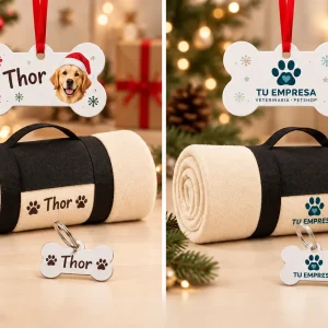 Pack Mascota — Ejemplos ilustrativos de personalización para Navidad y empresas