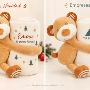 Manta polar con osito — Ejemplos ilustrativos de personalización para Navidad y empresas