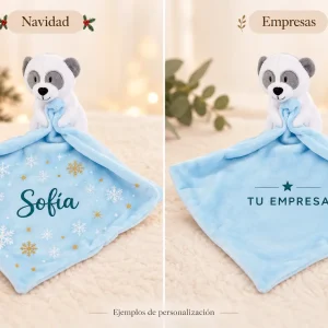 Doudou panda 24×24 — Ejemplos ilustrativos de personalización para Navidad y empresas