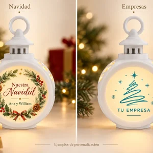 Farol LED vintage — Ejemplos ilustrativos de personalización para Navidad y empresas