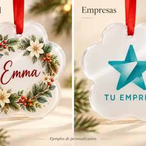 Adorno acrílico efecto 3D — Ejemplos ilustrativos de personalización para Navidad y empresas