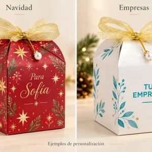 Caja cartoncillo personalizable — Ejemplos ilustrativos de personalización para Navidad y empresas