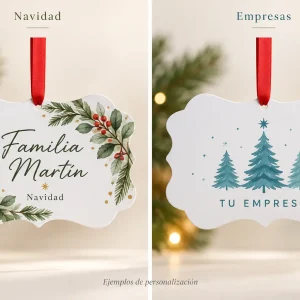 Adorno rectangular HPP — Ejemplos ilustrativos de personalización para Navidad y empresas