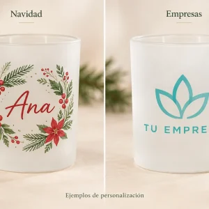 Vaso cristal esmerilado — Ejemplos ilustrativos de personalización para Navidad y empresas