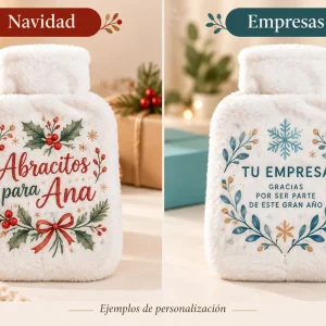 Bolsa agua caliente + funda — Ejemplos ilustrativos de personalización para Navidad y empresas