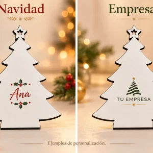 Adorno árbol/estrella sobremesa y marcasitios — Ejemplos ilustrativos de personalización para Navidad y empresas