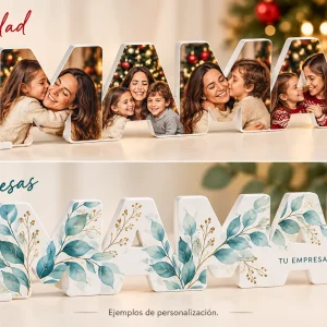 Fotoletras / decoración fotográfica sobremesa — Ejemplos ilustrativos de personalización para Navidad y empresas