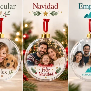 Bolas portafotos planas para árbol de Navidad doble cara